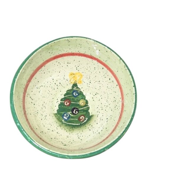 Vintage 1998 Julie Ueland Enesco Speckled Plaid Small Christmas Tree Bowl 4.5" - Picture 1 of 3